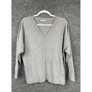 Vila Milano Sweater Womens Large Gray Excellent V-Neck Textured Panel Pullover